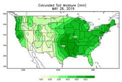 The National Weather Service maps for May indicated sufficient to surplus soil moisture levels across most of the country’s corn and soybean growing regions.
